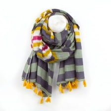 Olive Green and Mustard striped cotton scarf by Peace of Mind